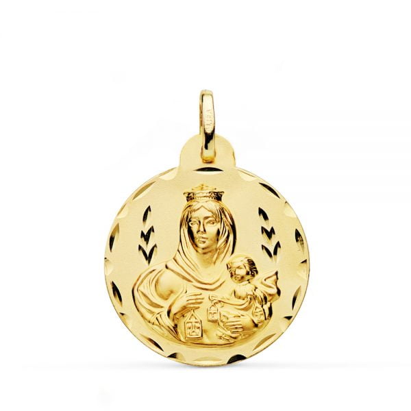 18K MEDALLA VIRGEN DEL CARMEN TALLADA 24 MM