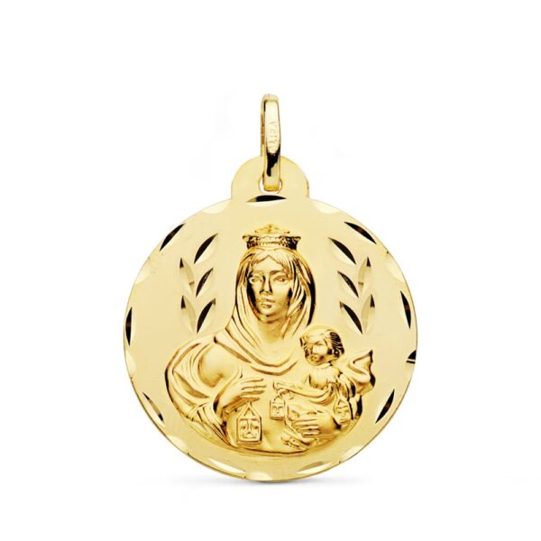 18K ESCAPULARIO TALLADO VIRGEN DEL CARMEN Y CORAZON DE JESUS 26 MM - Imagen 3