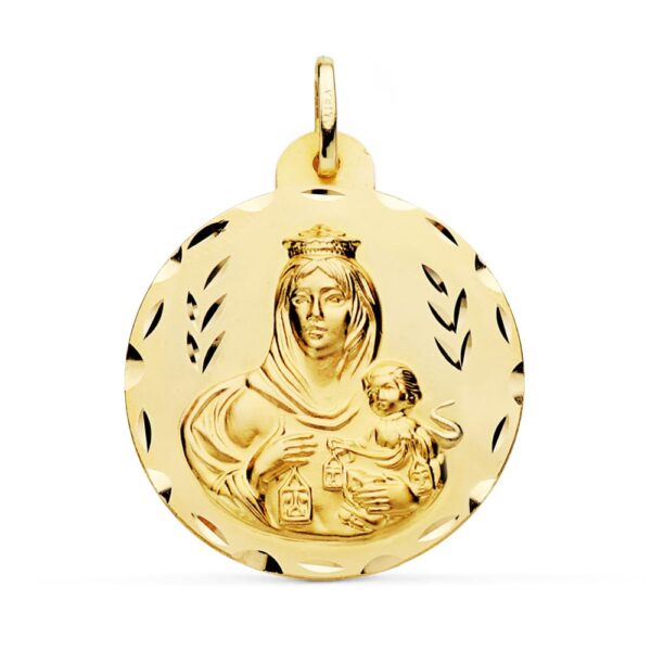18K ESCAPULARIO TALLADO VIRGEN DEL CARMEN CORAZON DE JESUS 30 MM - Imagen 3