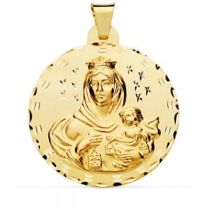 18K MEDALLA VIRGEN DEL CARMEN TALLADA 42 MM