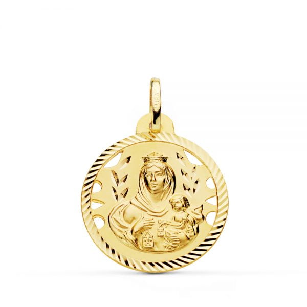 18K ESCAPULARIO HELICE CALADO VIRGEN CARMEN Y CORAZON DE JESUS 22 MM - Imagen 3