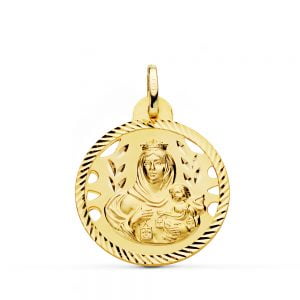 18K MEDALLA VIRGEN DEL CARMEN CALADA HELICE 24 MM