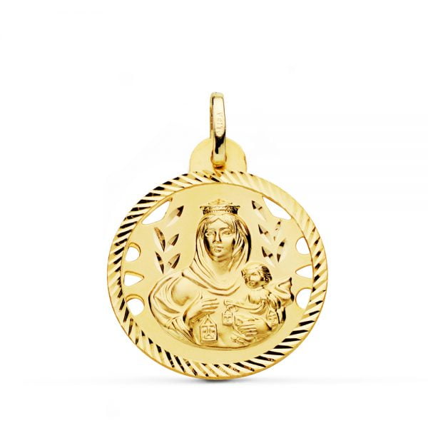 18K ESCAPULARIO HELICE CALADO VIRGEN CARMEN Y CORAZON DE JESUS 24 MM - Imagen 3