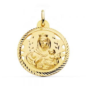 18K MEDALLA VIRGEN DEL CARMEN CALADA HELICE 28 MM