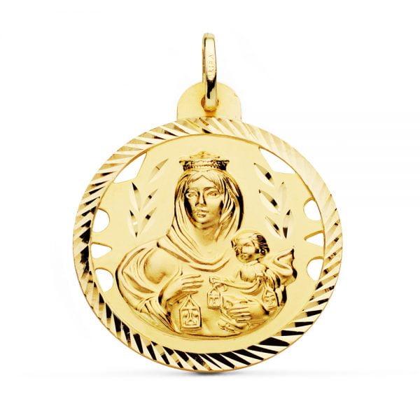 18K MEDALLA VIRGEN DEL CARMEN CALADA HELICE 30 MM
