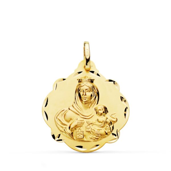 18K ESCAPULARIO VIRGEN DEL CARMEN Y CORAZON DE JESUS 24 MM - Imagen 3