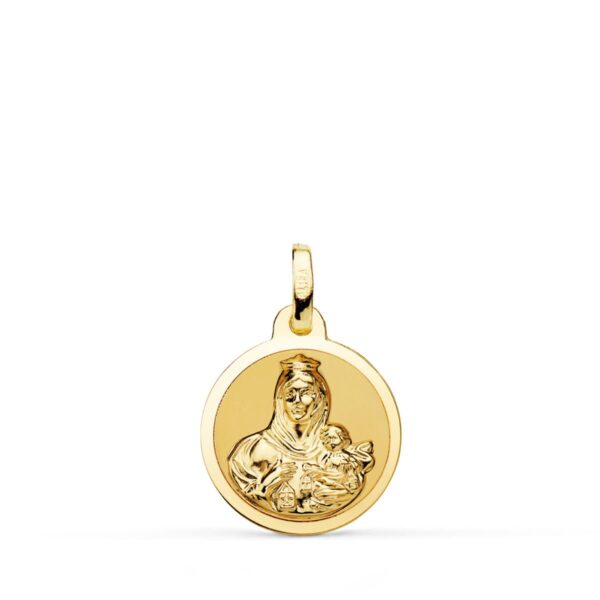 18K ESCAPULARIO BRILLO VIRGEN DEL CARMEN Y CORAZON DE JESUS 14 MM - Imagen 3