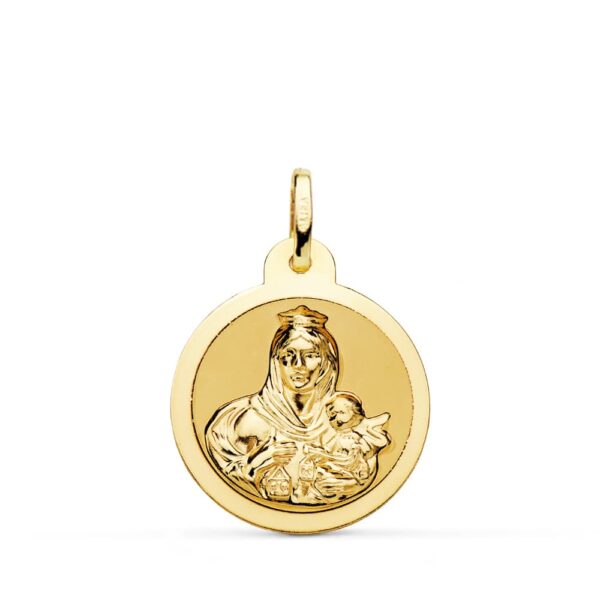 18K ESCAPULARIO BRILLO VIRGEN DEL CARMEN Y CORAZON DE JESUS 20 MM - Imagen 3