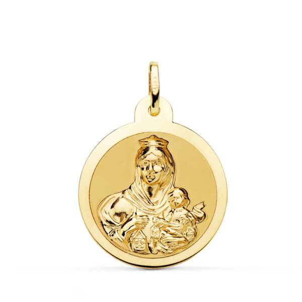18K ESCAPULARIO BRILLO VIRGEN DEL CARMEN CORAZON JESUS 24 MM - Imagen 3