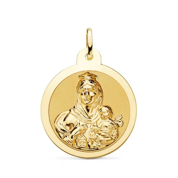 18K ESCAPULARIO BRILLO VIRGEN DEL CARMEN Y CORAZON DE JESUS 26 MM - Imagen 3