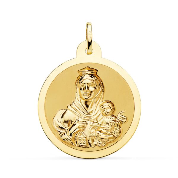 18K ESCAPULARIO BRILLO VIRGEN DEL CARMEN Y CORAZON DE JESUS 28 MM - Imagen 3