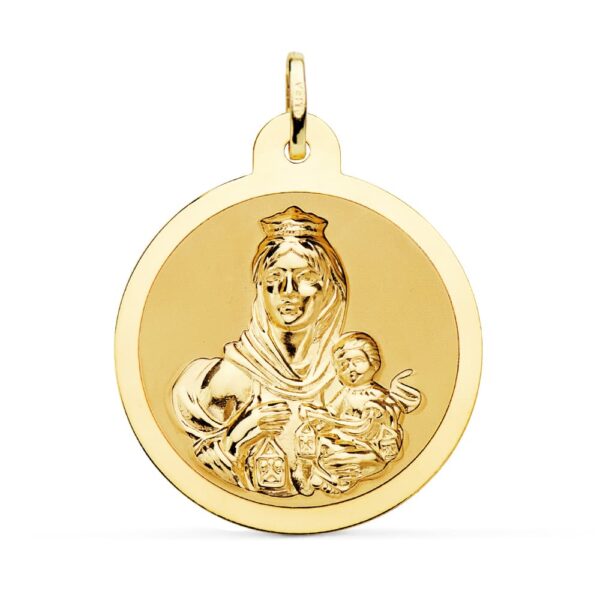 18K ESCAPULARIO BRILLO VIRGEN DEL CARMEN Y CORAZON DE JESUS 30 MM - Imagen 3