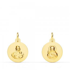 18K ESCAPULARIO LISO VIRGEN DEL CARMEN CORAZON DE JESUS LISO 12 MM