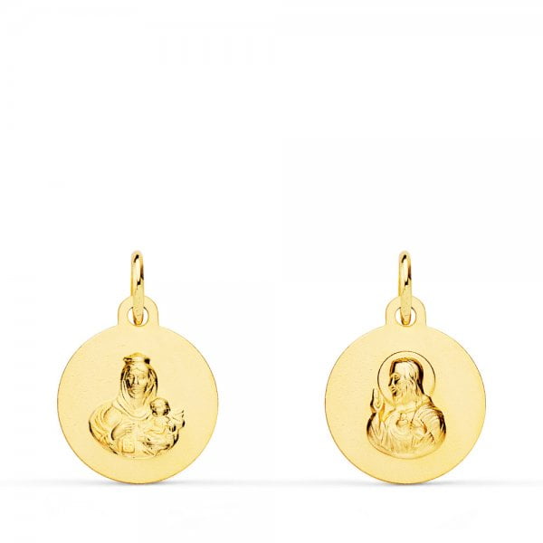 18K ESCAPULARIO LISO VIRGEN DEL CARMEN CORAZON DE JESUS LISO 12 MM