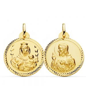 18K ESCAPULARIO HELICE VIRGEN CARMEN Y CORAZON DE JESUS 24 MM