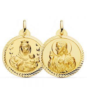 18K ESCAPULARIO HELICE VIRGEN DEL CARMEN CORAZON DE JESUS 26 MM