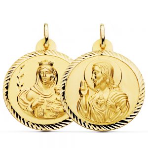18K ESCAPULARIO HELICE VIRGEN CARMEN Y CORAZON DE JESUS 30 MM