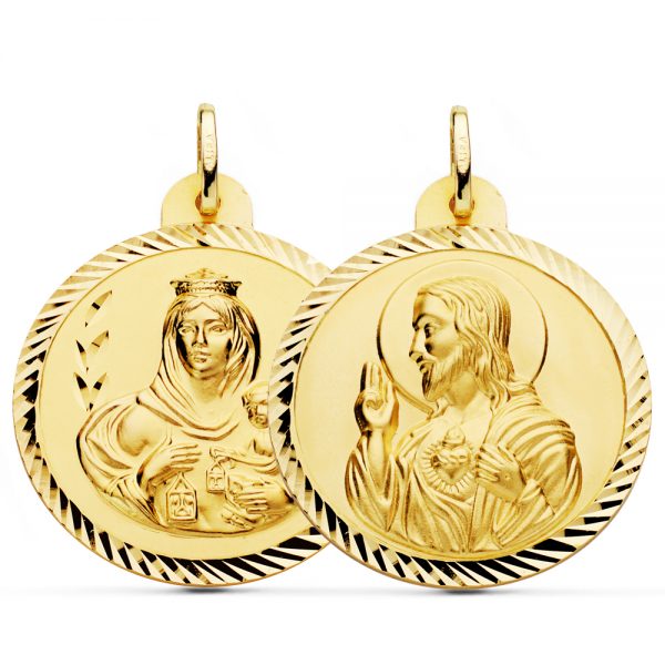 18K ESCAPULARIO HELICE VIRGEN CARMEN Y CORAZON DE JESUS 30 MM