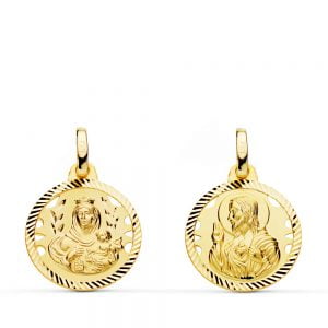 18K ESCAPULARIO HELICE CALADO VIRGEN CARMEN Y CORAZON DE JESUS 16 MM