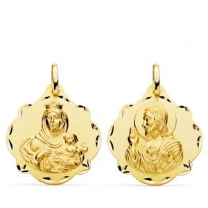 18K ESCAPULARIO VIRGEN DEL CARMEN Y CORAZON DE JESUS 24 MM