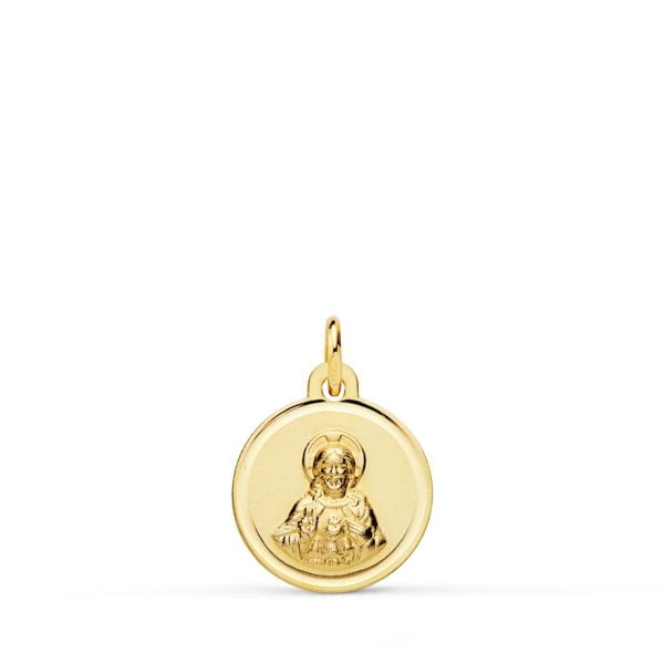 18K MEDALLA CRISTO SAGRADO CORAZON JESUS BISEL 12 MM