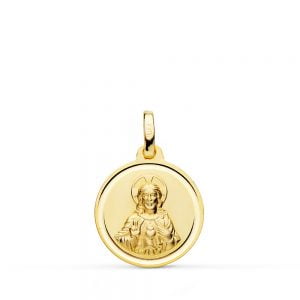 18K MEDALLA CRISTO SAGRADO CORAZON JESUS BISEL 16 MM