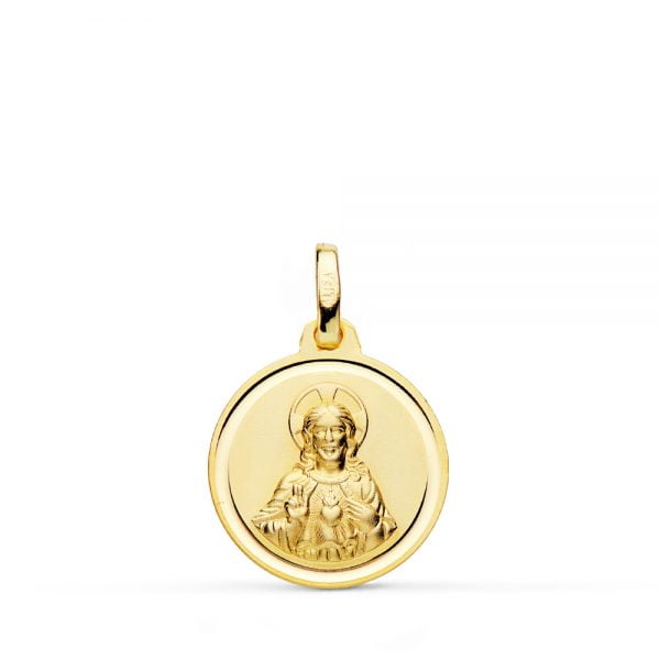 18K MEDALLA CRISTO SAGRADO CORAZON JESUS BISEL 16 MM