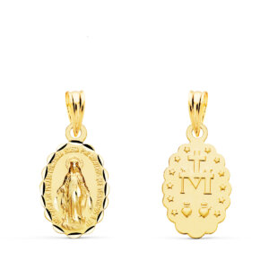 18K MEDALLA VIRGEN DE LA MILAGROSA OVAL TALLADA 15X10 MM