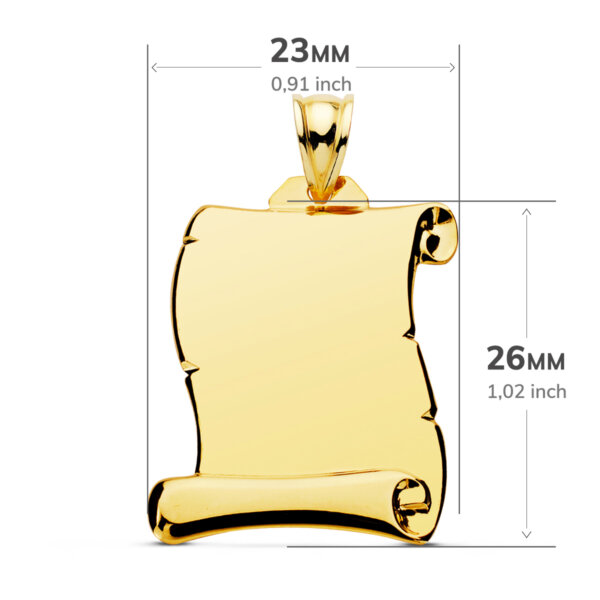 18K CHAPA ORO AMARILLO PERGAMINO LISO 26X23 MM - Imagen 2