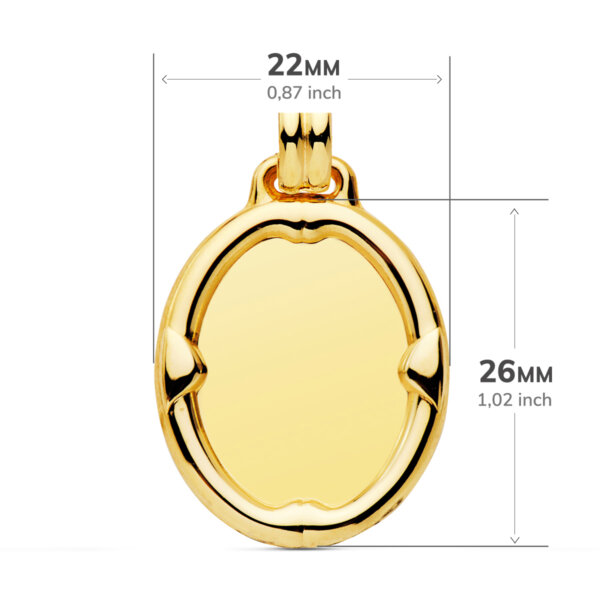 18K CHAPA OVAL BRILLO CON BORDE 26X22 MM - Imagen 2