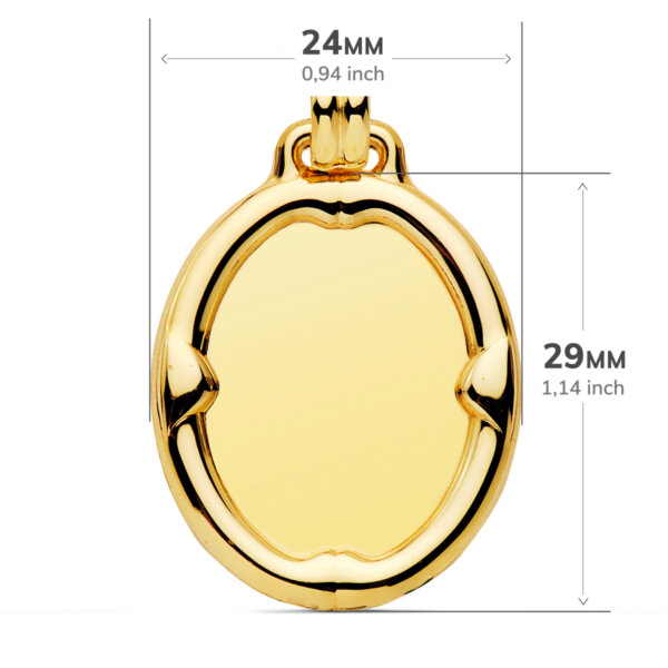 18 CHAPA ORO AMARILLO OVAL BRILLO CON BORDE 29X24 MM - Imagen 2