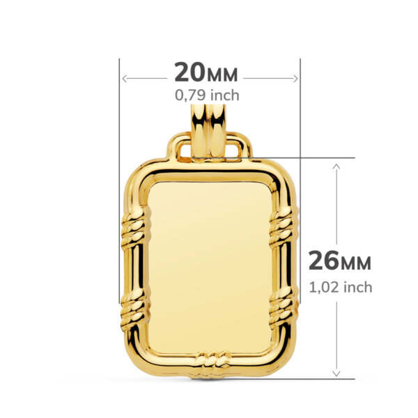 18K CHAPA LISA BRILLO CON BORDE 26X20 MM - Imagen 2
