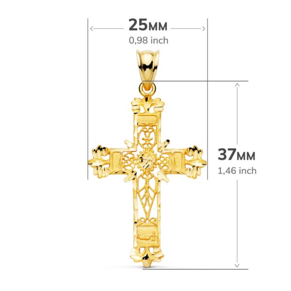 18K CRUZ ORO AMARILLO FILIGRANA BORDES TALLADOS. 37X25 MM - Imagen 2