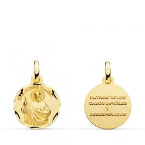 18K MEDALLA SAN JUDAS TADEO TALLADO 14 MM