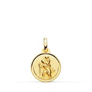 18K MEDALLA ORO AMARILLO SAN CRISTOBAL MATIZADO BISEL 14 MM