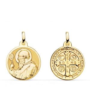 18K MEDALLA SAN BENITO MONJE BRILLO 18 MM