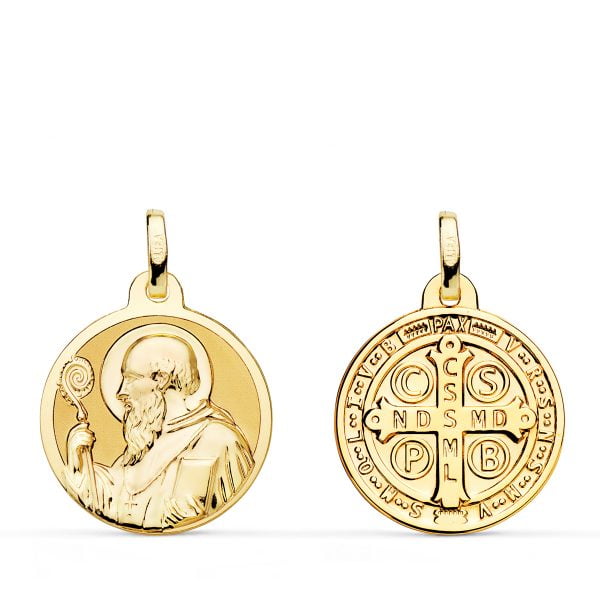 18K MEDALLA SAN BENITO MONJE BRILLO 18 MM
