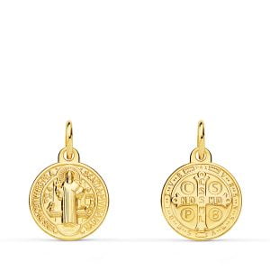 18K MEDALLA ESCAPULARIO SAN BENITO MONJE 12 MM