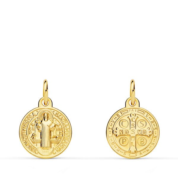 18K MEDALLA ESCAPULARIO SAN BENITO MONJE 12 MM