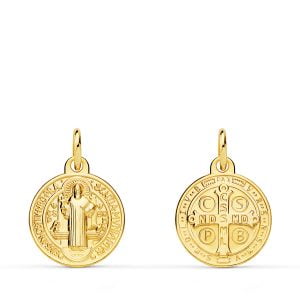 18K MEDALLA ESCAPULARIO SAN BENITO MONJE 14 MM