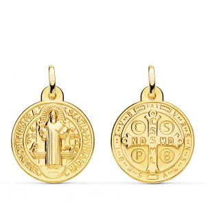 18K ESCAPULARIO MEDALLA SAN BENITO MONJE 20 MM