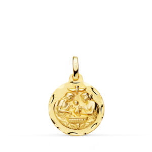18K MEDALLA ORO AMARILLO NUEVO BAUTISMO TALLADA 16 MM