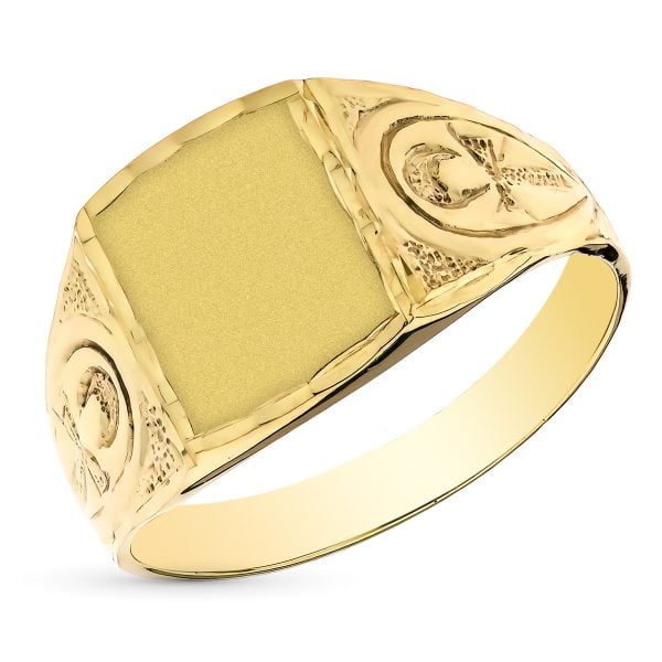 18K SELLO ORO AMARILLO CABALLERO CRUZ DE LA VIDA BRILLO ANCHO 12X10 MM