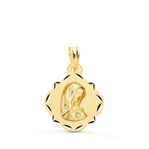18K MEDALLA ORO AMARILLO VIRGEN NIÑA PERFIL PANDERETA TALLADA 19X16 MM