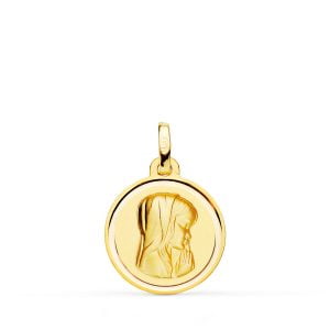 18K MEDALLA VIRGEN NIÑA MATIZADA CON BISEL 16 MM