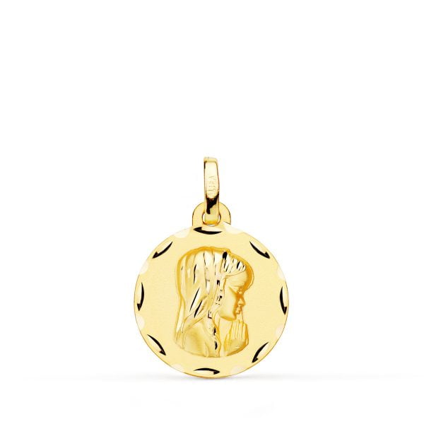 18K MEDALLA VIRGEN NIÑA MATIZADA TALLADA 16 MM