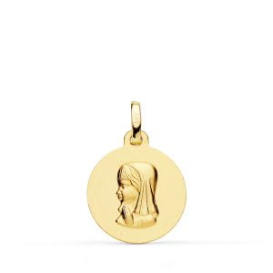 18K MEDALLA ORO AMARILLO VIRGEN NIÑA LISA 16 MM