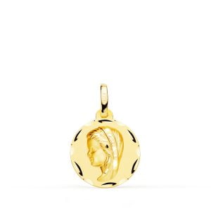 18K MEDALLA ORO AMARILLO VIRGEN NIÑA TALLADA 14 MM