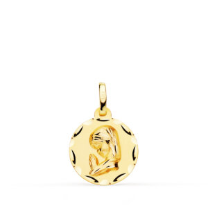 18K MEDALLA ORO AMARILLO VIRGEN NIÑA TALLADA 14 MM