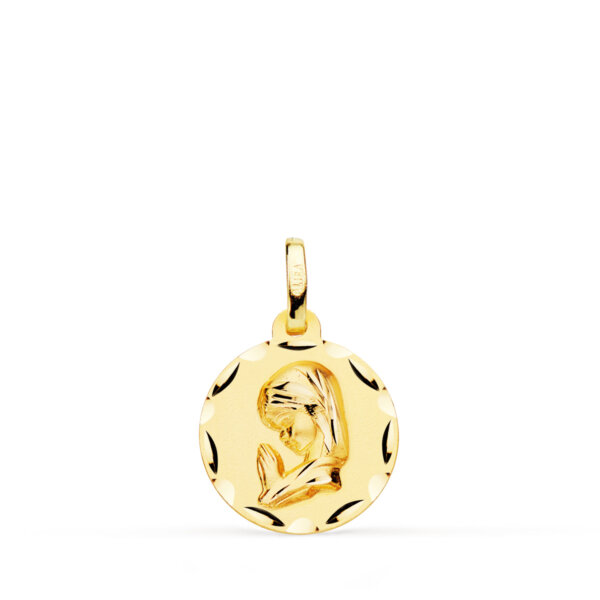 18K MEDALLA ORO AMARILLO VIRGEN NIÑA TALLADA 14 MM